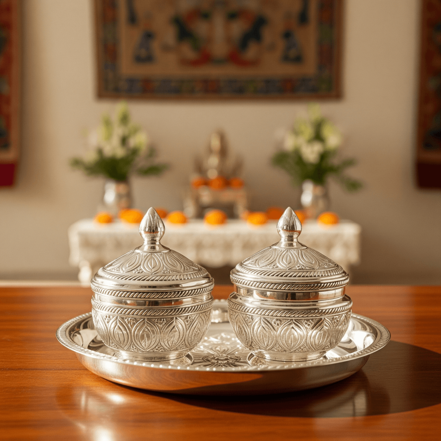 Chandan-Kumkum Set - Silver