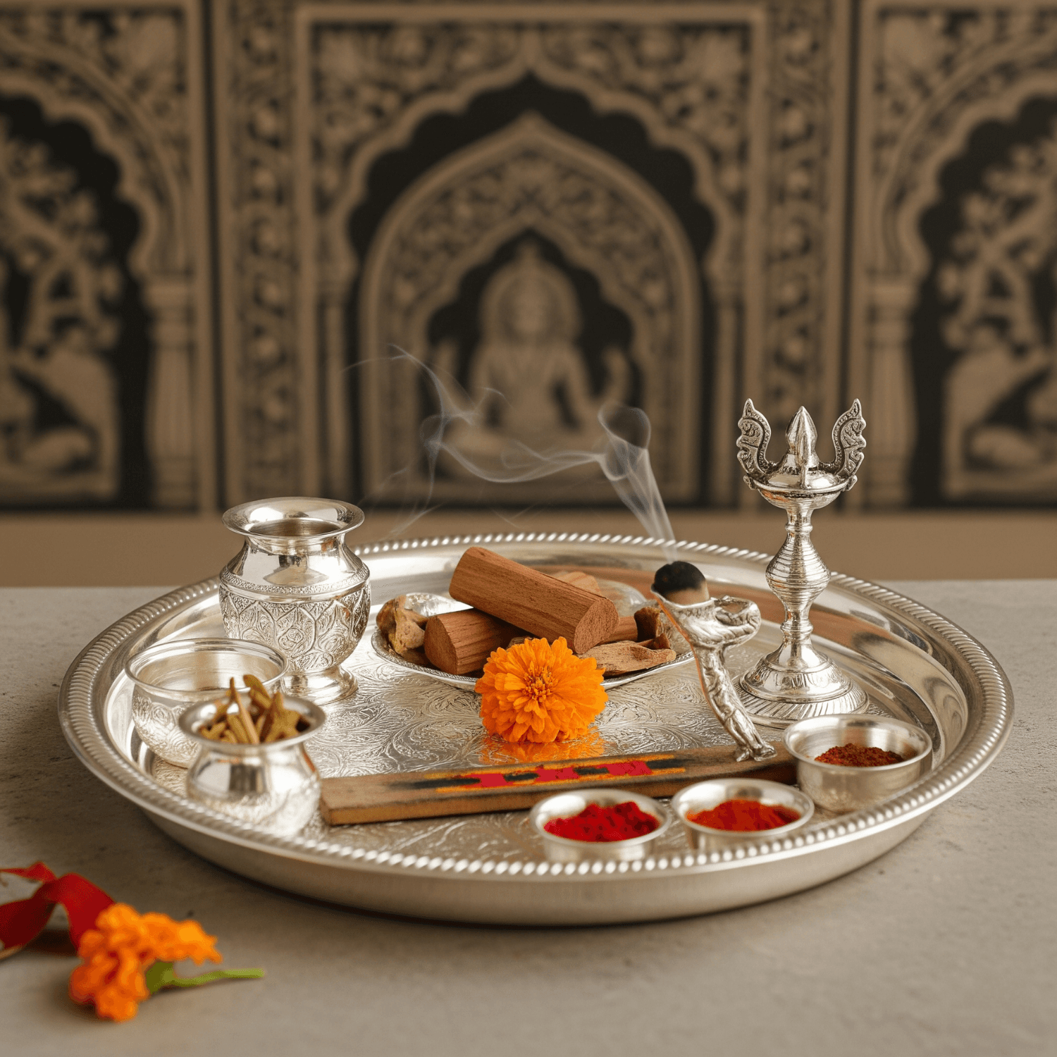 Pooja Thali Complete Set - Silver