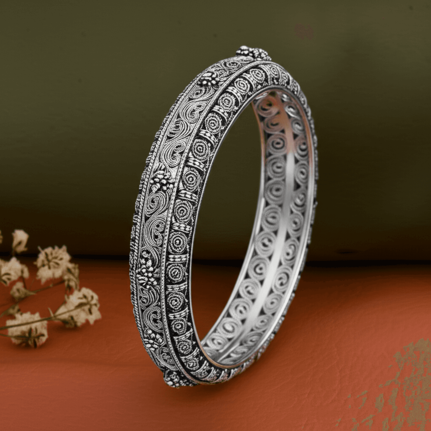 Intricate Filigree Kada - Silver
